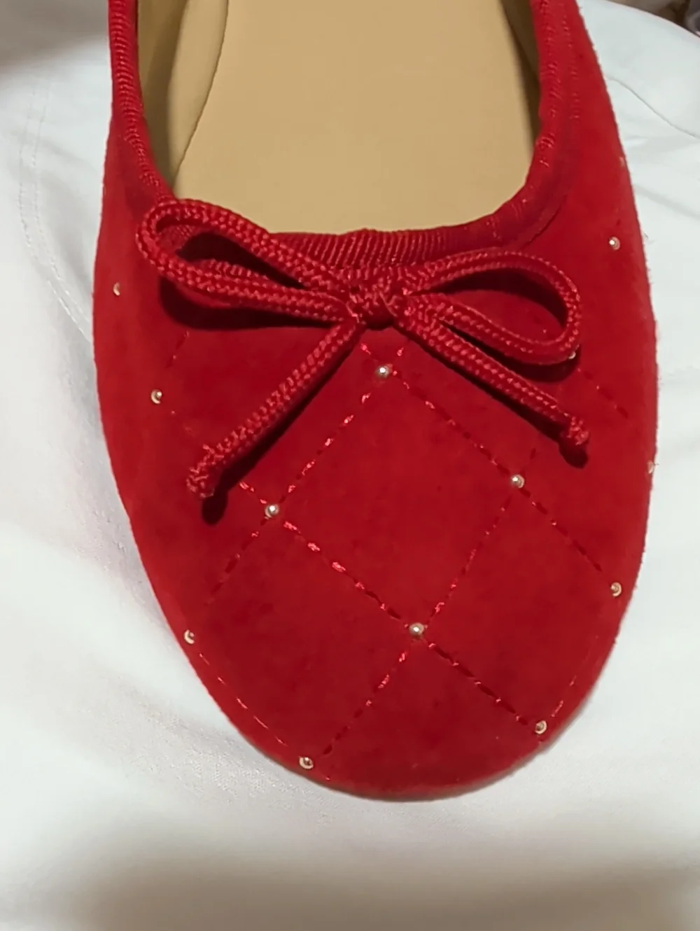 New Talbots Penelope Quilted Ballet Flats- Studded Red Kid Suede Size 8